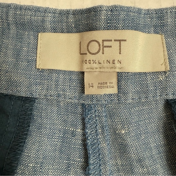 LOFT Blue High Waist Nautical Shorts 100% Linen Size 14 - Picture 8 of 9
